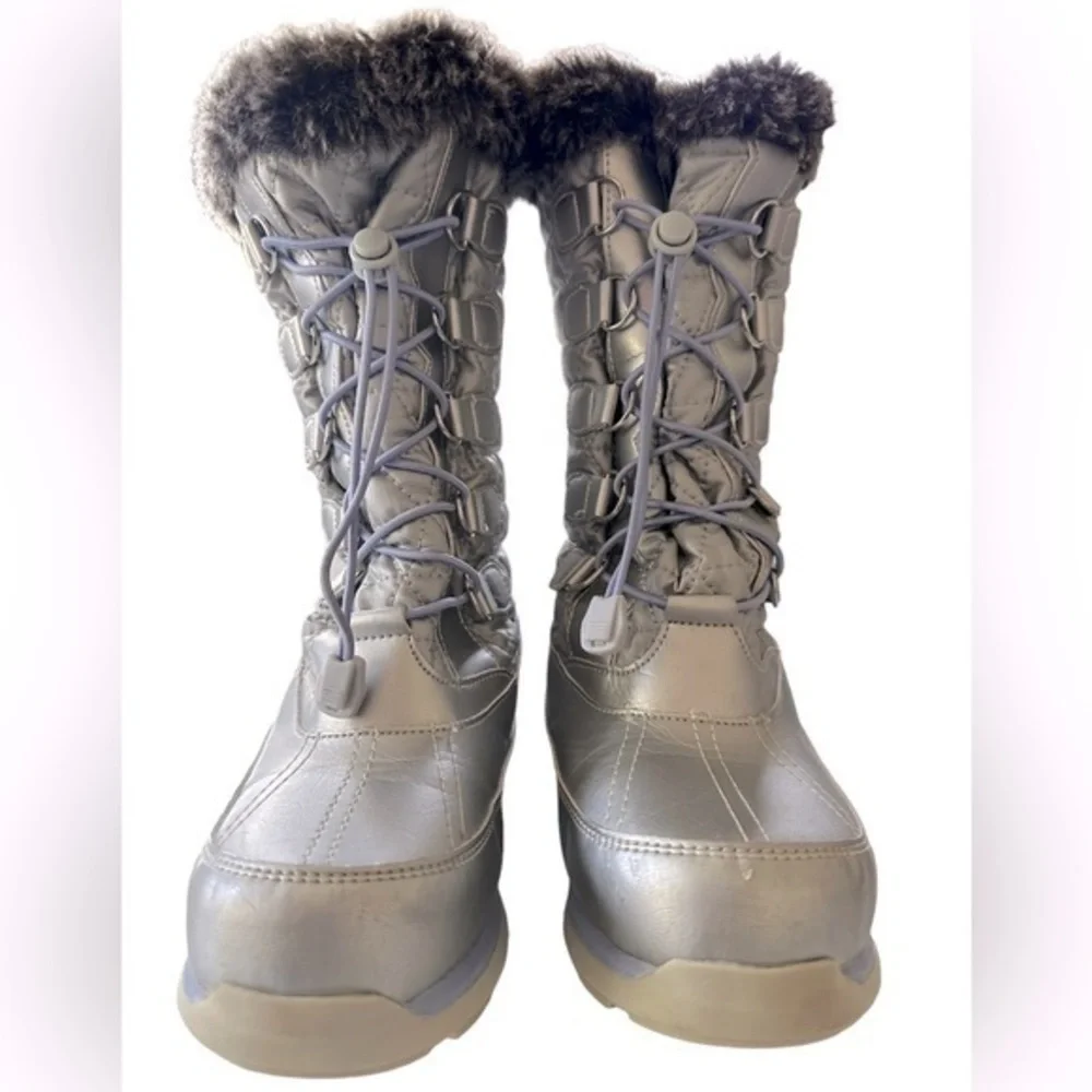 LANDS’ END THERMOLITE INSULATED WATERPROOF SNOW BOOTS SILVER AND PURPLE SZ 3